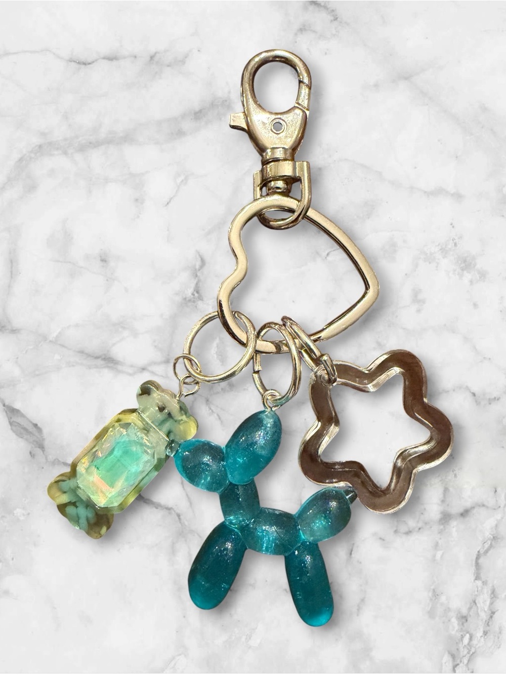 Teal Balloon Dog & Iridescent Charm